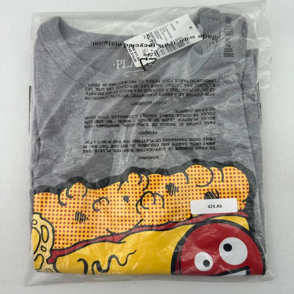 Kids XL TG 14 Gray Pizza‎ Emoji Graphic Tee Shirt Graphic Unisex Boys red yellow